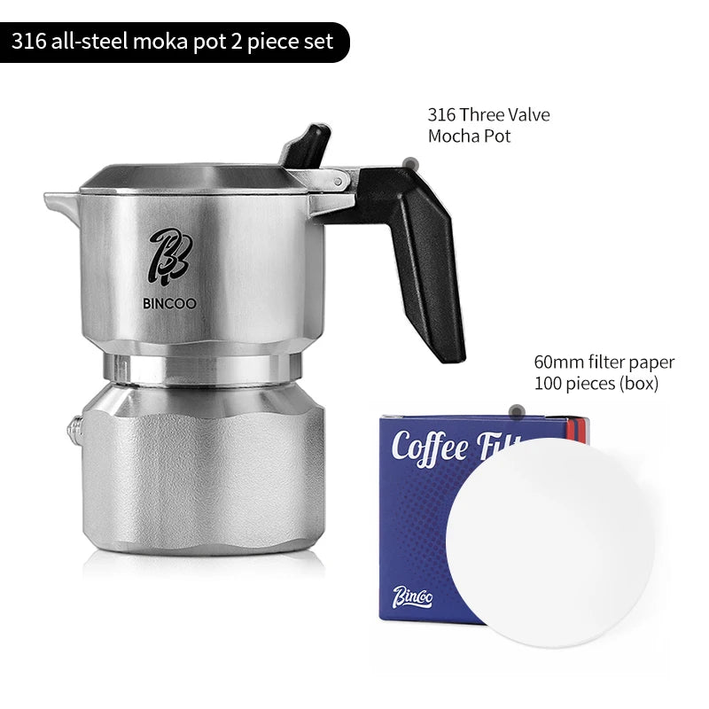 Bincoo Three Valve 316 Stainless Steel Mocha Pot Pressure Concentrating Extraction Coffee Pot Home Professional Barista Kit