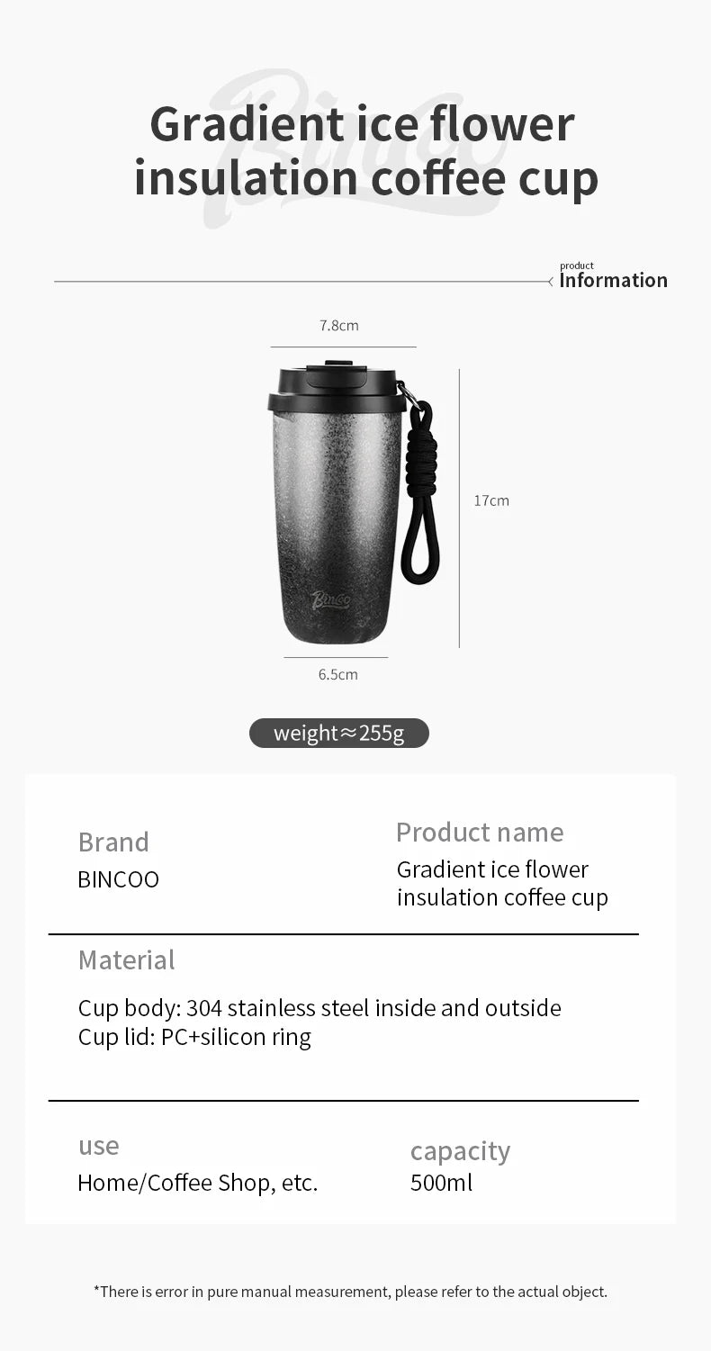 Bincoo 500Ml 304 Stainless Steel Coffee Cup Vacuum Insulated Travel Cup Gradient Color Portable Insulated Cup With Lifting Rope