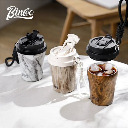 Bincoo Wood Grain Pattern Coffee Thermal Cup 500ml Coffee Travel Mug Insulated Vaccum Portable 304 Stainless Steel Thermos Jug