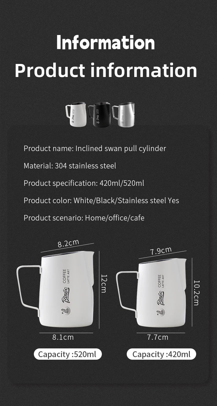 Bincoo Stainless Steel Milk Frothing Pitcher 420/520ml Cappuccino Latte Art  Jug Chic Home Barista Accessories Latte cup and jar