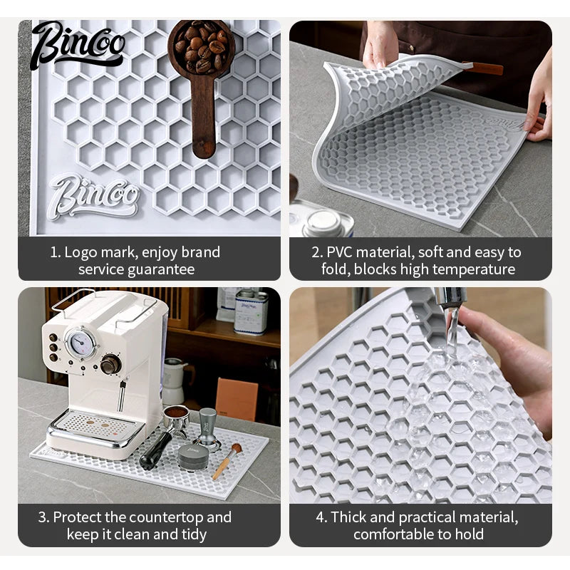 Bincoo 45x30cm Coffee Pressed Powder Mat Drain Mat Bar Mat Non-slip Tabletop Protective Mat Coffee Workbench Supporting Tools