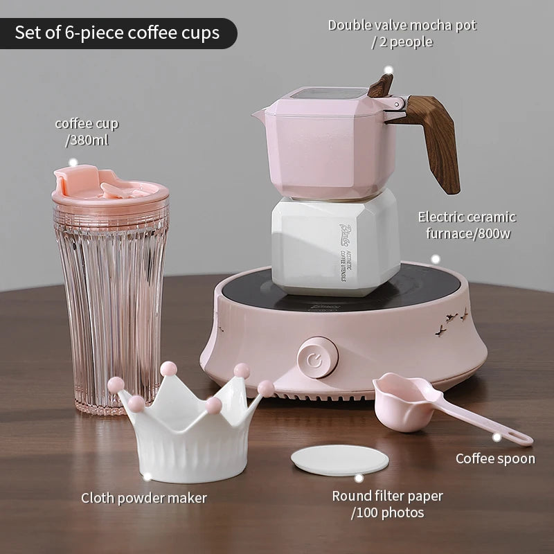 BINCOO Double Valve Moka Pot Square Coffee Pot Espresso Pot Coffee Extraction Maker Set for Home and Outdoor Electric Stove 220v