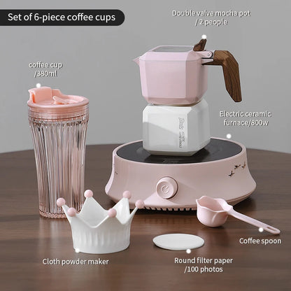 BINCOO Double Valve Moka Pot Square Coffee Pot Espresso Pot Coffee Extraction Maker Set for Home and Outdoor Electric Stove 220v