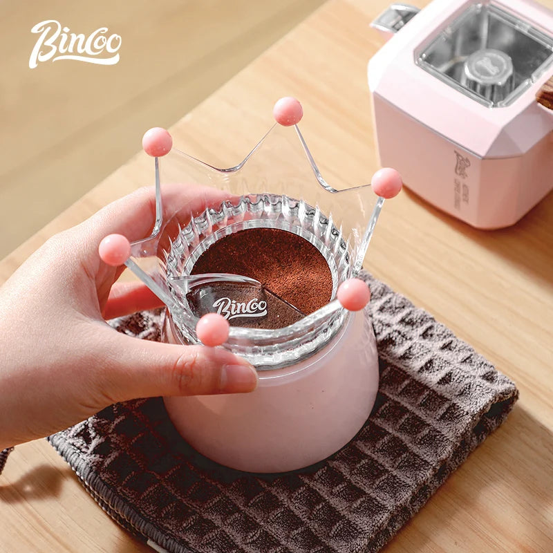 Bincoo Crown Style Coffee Distributor for Moka Pot, Powder Filling & Tamping Tool, Barista Accessory with Leveling Base