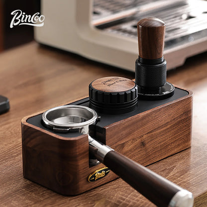 Bincoo Solid Wood Coffee Tamping Stand, Fits 51/58mm Portafilters, Espresso Distributor Base, Barista Tool