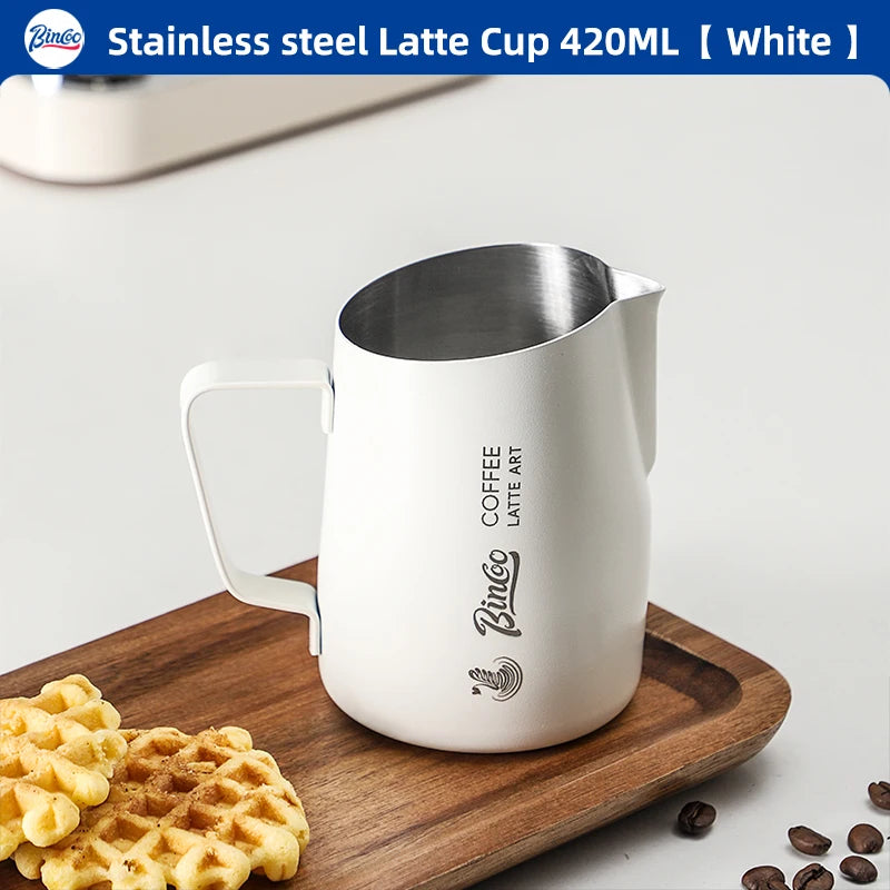 BINCOO Milk Frothing Pitcher 420ml Milk Frother Cup Espresso Steaming Pitcher Stainless Steel Milk Frother Jug Home Barista Tool