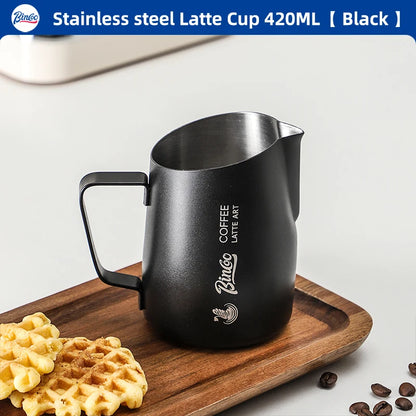 BINCOO Milk Frothing Pitcher 420ml Milk Frother Cup Espresso Steaming Pitcher Stainless Steel Milk Frother Jug Home Barista Tool