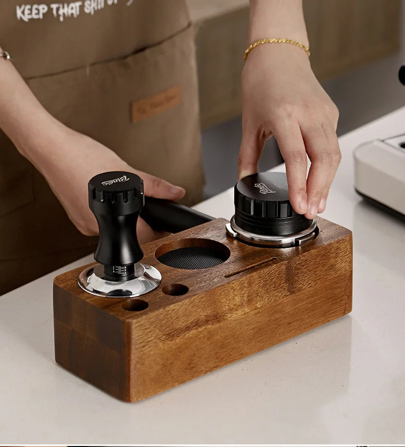 Bincoo-Walnut Coffee Press Base, Powder Distributor Set, Italian Handle, Universal Appliance Tool, Storage Base, 51mm, 58mm