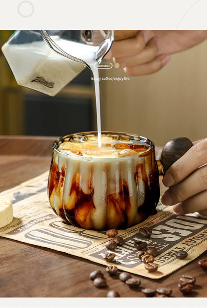 New Stripe Heat-resistant High Boron Silicon Glass Coffee Mug With Wooden Handle Ice American Latte Cup Breakfast Milk Tea Cup
