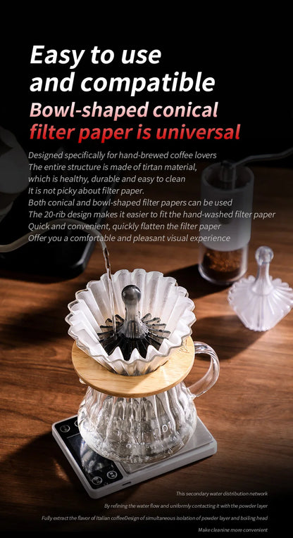 Bincoo Universal Bowl Shape Cone Coffee Filter With Tritan Holder Heat Resistant Paper Filters For Pour Over Brewing