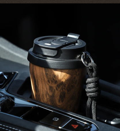 Bincoo Wood Grain Pattern Coffee Thermal Cup 500ml Coffee Travel Mug Insulated Vaccum Portable 304 Stainless Steel Thermos Jug