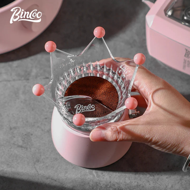 Bincoo Crown Style Coffee Distributor for Moka Pot, Powder Filling & Tamping Tool, Barista Accessory with Leveling Base