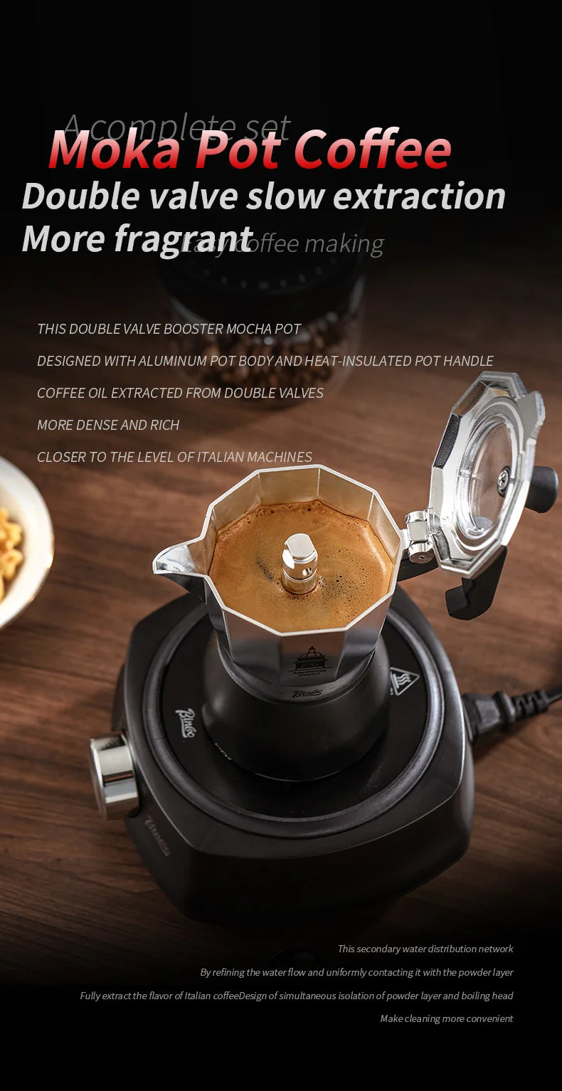 BINCOO Dual Valve Moka Pot Extraction Espresso Maker Hand Brewed Coffee Mocha Pot Italian Home Outdoor Barista Accessories