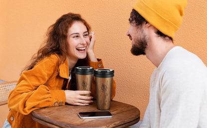 Bincoo 500ml Retro Woodgrain Coffee Cup, Stylish Travel Mug, Large Capacity Thermos, Portable for Men/Women