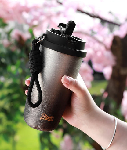 Bincoo 500Ml 304 Stainless Steel Coffee Cup Vacuum Insulated Travel Cup Gradient Color Portable Insulated Cup With Lifting Rope
