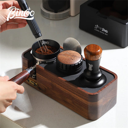 Bincoo Wooden Espresso Tamping Stand Set: Tamper+Distributor, 51/58mm Dual-Size, Barista Organizer