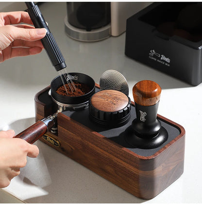 Bincoo Wooden Espresso Tamping Stand Set: Tamper+Distributor, 51/58mm Dual-Size, Barista Organizer