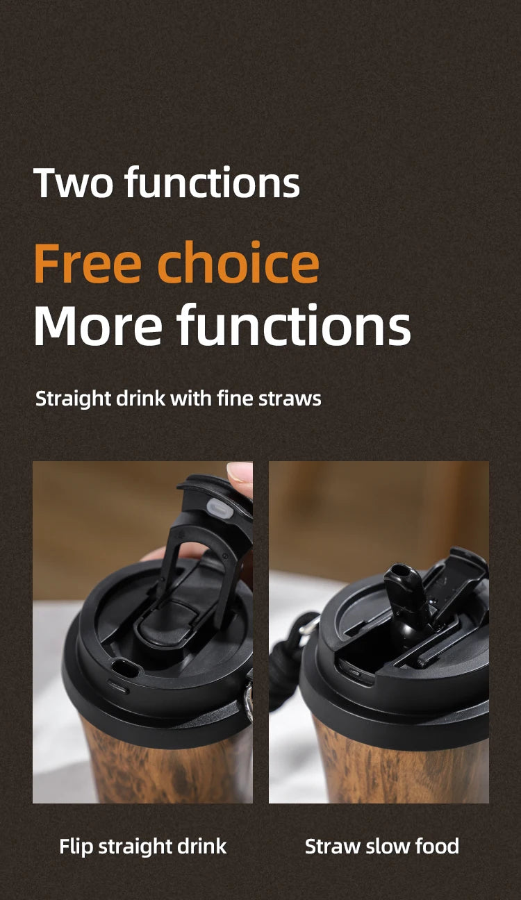 Bincoo Wood Grain Pattern Coffee Thermal Cup 500ml Coffee Travel Mug Insulated Vaccum Portable 304 Stainless Steel Thermos Jug