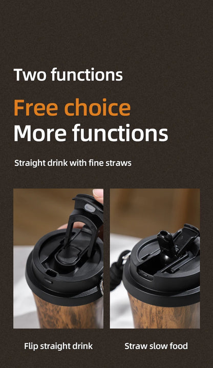 Bincoo Wood Grain Pattern Coffee Thermal Cup 500ml Coffee Travel Mug Insulated Vaccum Portable 304 Stainless Steel Thermos Jug