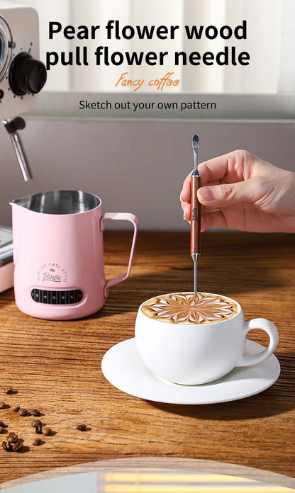 Bincoo Round Spout Coffee Pitcher with Temp Display, Stainless Steel Milk Frother Jug for Latte Art, Espresso Accessory