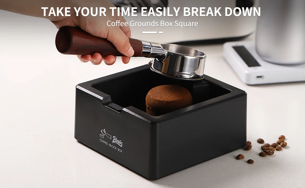 Bincoo ABS Coffee Knock Box, Square Anti-Slip Design with Silicone Base for Espresso Grounds, Home & Cafe Use