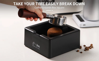 Bincoo ABS Coffee Knock Box, Square Anti-Slip Design with Silicone Base for Espresso Grounds, Home & Cafe Use