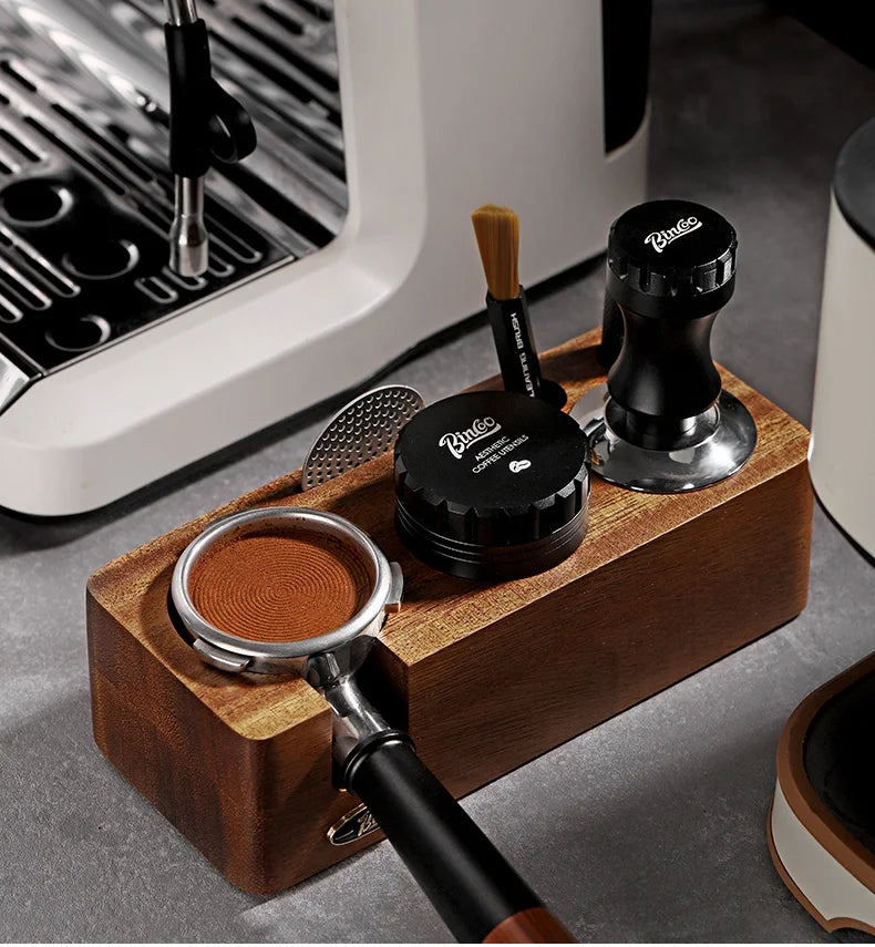 Bincoo-Walnut Coffee Press Base, Powder Distributor Set, Italian Handle, Universal Appliance Tool, Storage Base, 51mm, 58mm