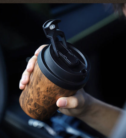 Bincoo Wood Grain Pattern Coffee Thermal Cup 500ml Coffee Travel Mug Insulated Vaccum Portable 304 Stainless Steel Thermos Jug