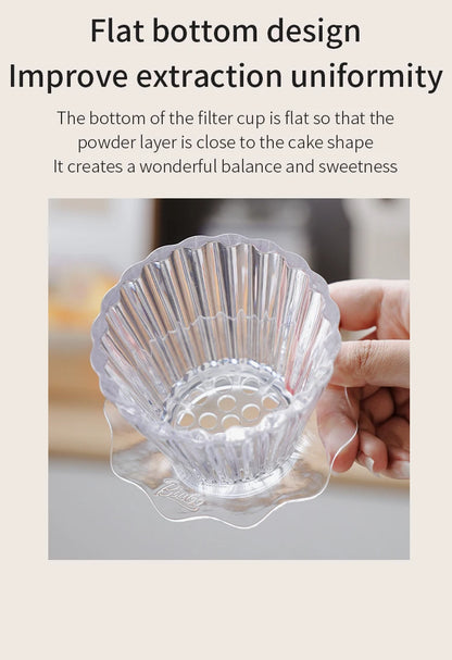 Bincoo  Basket Coffee Dripper Crystal Eye Pour Over Coffee Filter Tritan 1-2Cups Coffee Maker Flat Bottom Increase Uniformity