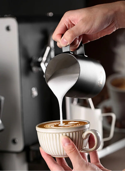 Bincoo Stainless Steel Milk Frothing Pitcher 420/520ml Cappuccino Latte Art  Jug Chic Home Barista Accessories Latte cup and jar