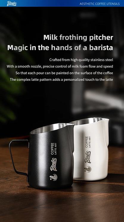 BINCOO Milk Frothing Pitcher 420ml Milk Frother Cup Espresso Steaming Pitcher Stainless Steel Milk Frother Jug Home Barista Tool
