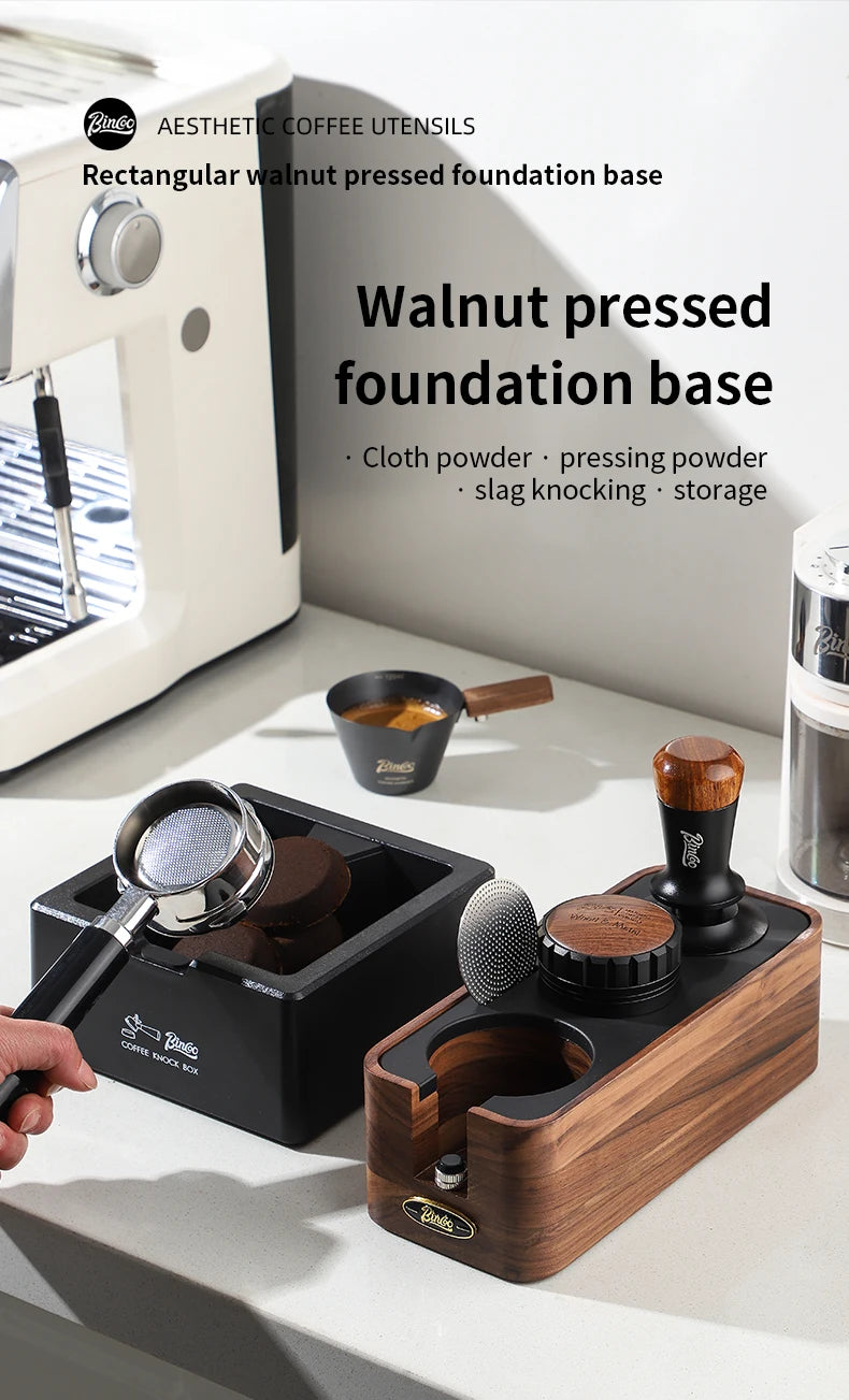 Bincoo Wooden Espresso Tamping Stand Set: Tamper+Distributor, 51/58mm Dual-Size, Barista Organizer