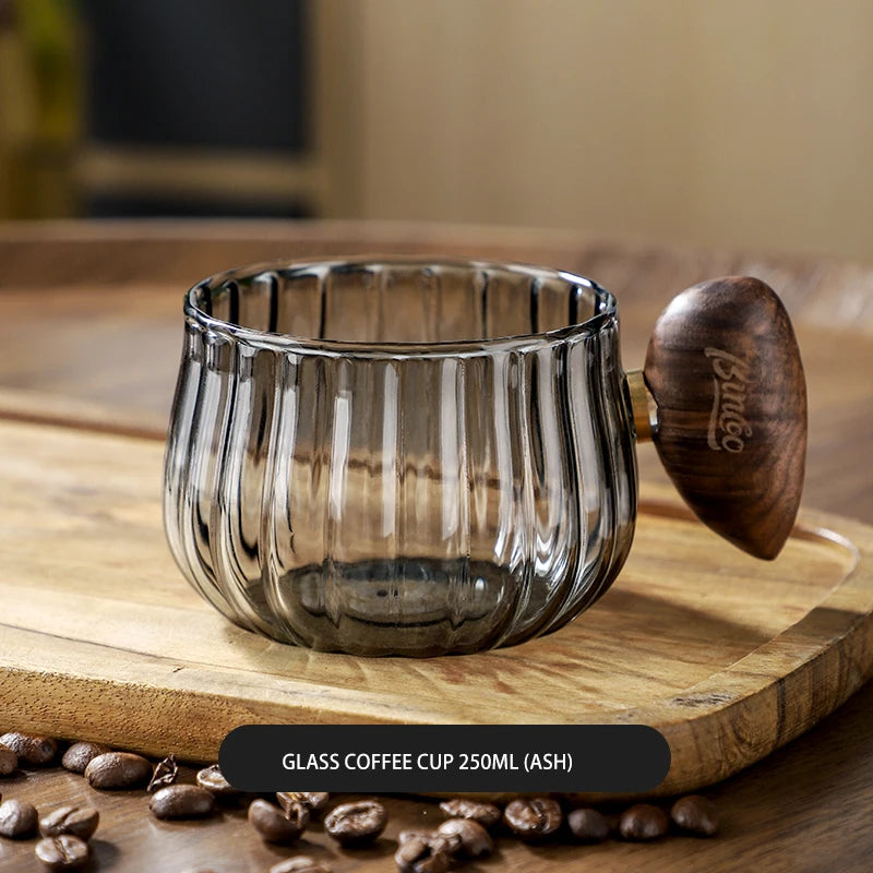 New Stripe Heat-resistant High Boron Silicon Glass Coffee Mug With Wooden Handle Ice American Latte Cup Breakfast Milk Tea Cup