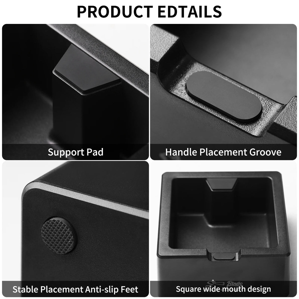 Bincoo ABS Coffee Knock Box, Square Anti-Slip Design with Silicone Base for Espresso Grounds, Home & Cafe Use