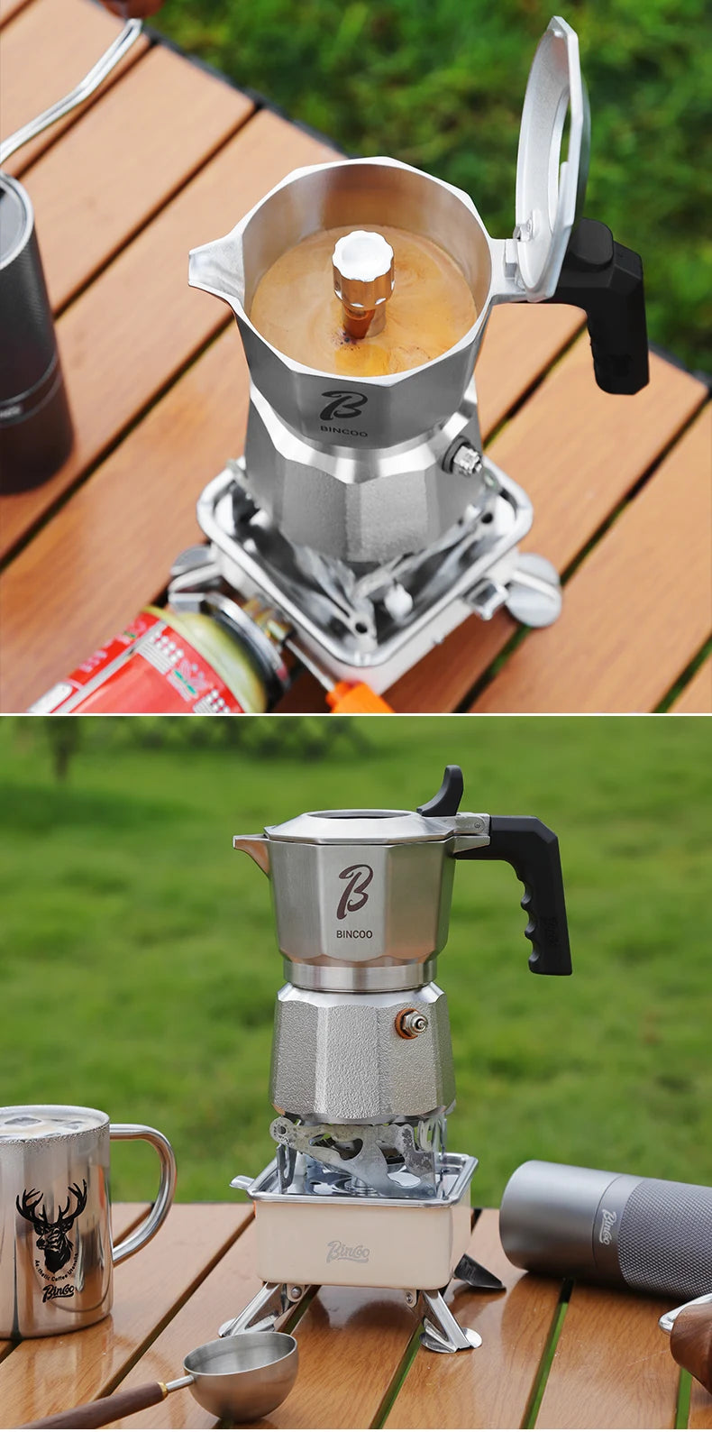 Bincoo Three Valve 316 Stainless Steel Mocha Pot Pressure Concentrating Extraction Coffee Pot Home Professional Barista Kit
