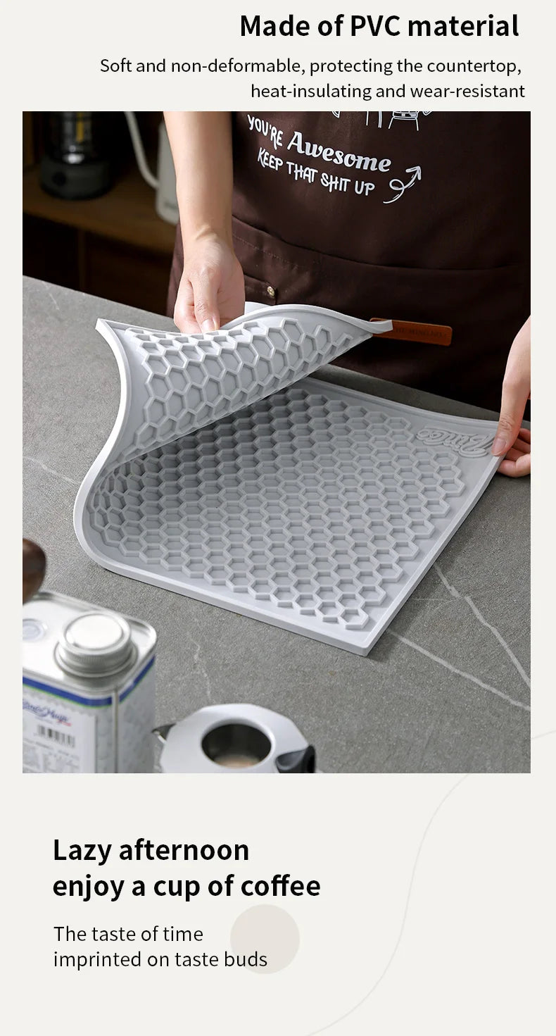 Bincoo 45x30cm Coffee Pressed Powder Mat Drain Mat Bar Mat Non-slip Tabletop Protective Mat Coffee Workbench Supporting Tools