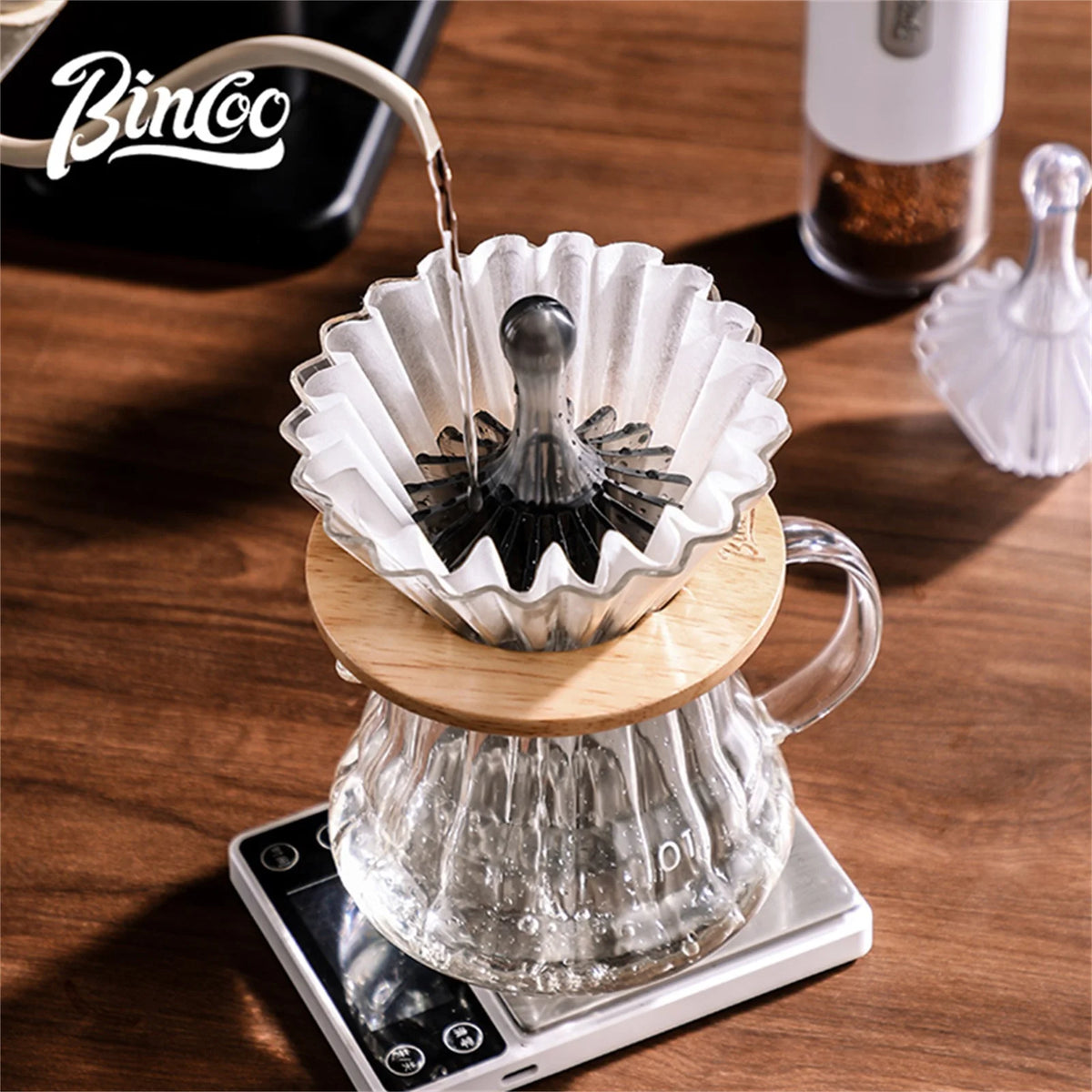 Bincoo Universal Bowl Shape Cone Coffee Filter With Tritan Holder Heat Resistant Paper Filters For Pour Over Brewing