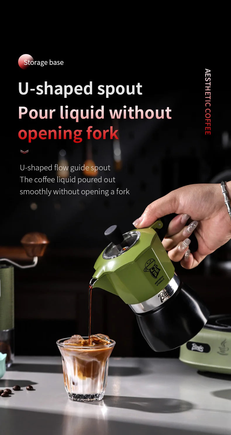 Bincoo Double Valve Moka Pot Espresso Machine Extraction Thermostatic Coffee Mocha Pot Set Outdoor Italian Home Barista Utensils