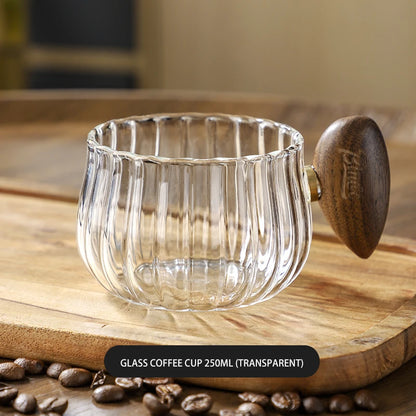 New Stripe Heat-resistant High Boron Silicon Glass Coffee Mug With Wooden Handle Ice American Latte Cup Breakfast Milk Tea Cup