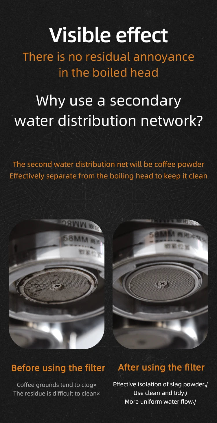 Secondary water distribution network Italian coffee handle, sintered plate, stainless steel extraction filter, three-layer 51/58