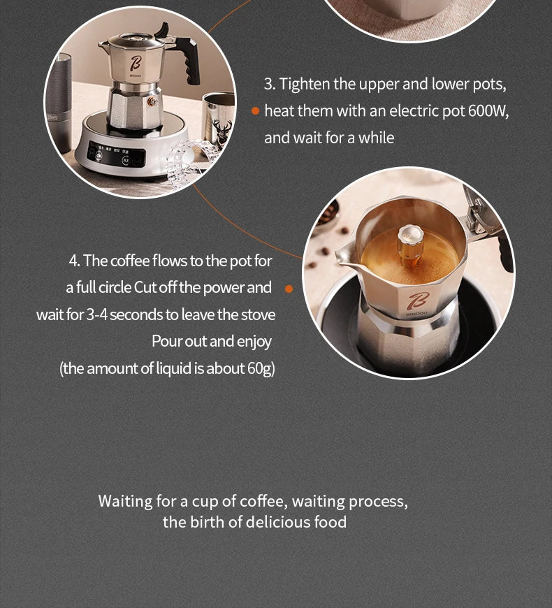 Bincoo Three Valve 316 Stainless Steel Mocha Pot Pressure Concentrating Extraction Coffee Pot Home Professional Barista Kit