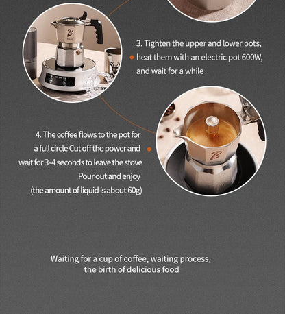 Bincoo Three Valve 316 Stainless Steel Mocha Pot Pressure Concentrating Extraction Coffee Pot Home Professional Barista Kit