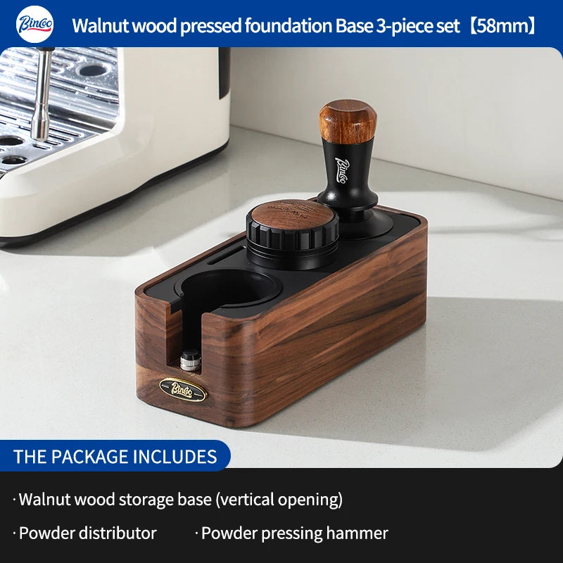 Bincoo Wooden Espresso Tamping Stand Set: Tamper+Distributor, 51/58mm Dual-Size, Barista Organizer