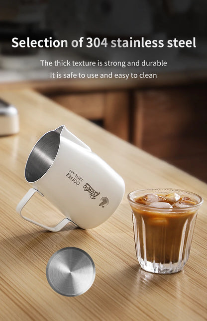 BINCOO Milk Frothing Pitcher 420ml Milk Frother Cup Espresso Steaming Pitcher Stainless Steel Milk Frother Jug Home Barista Tool