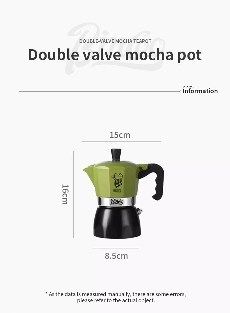 Bincoo Double Valve Moka Pot Espresso Machine Extraction Thermostatic Coffee Mocha Pot Set Outdoor Italian Home Barista Utensils