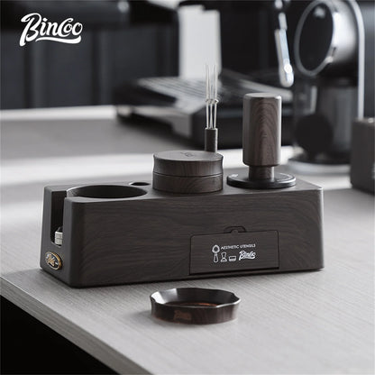 Bincoo Coffee Tamping Kit, Woodgrain 3-Piece Set with Distributor, Fits 51-58mm Portafilters