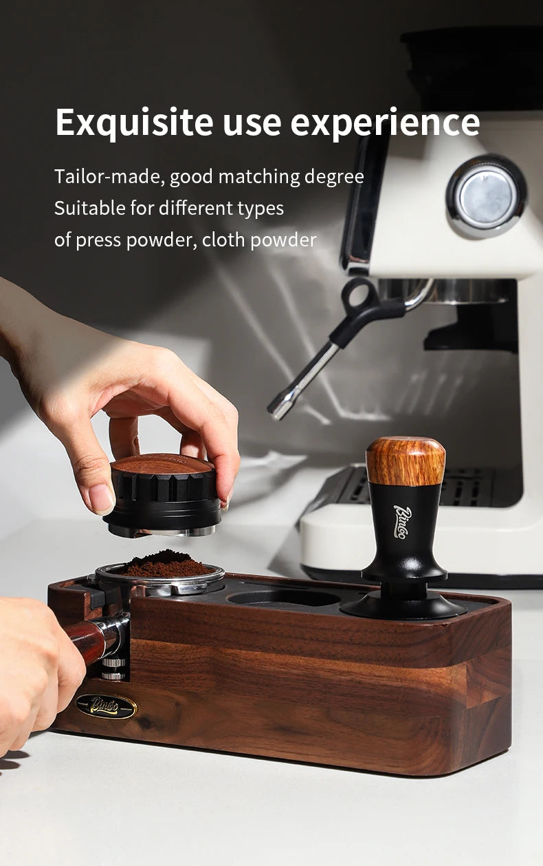 Bincoo Wooden Espresso Tamping Stand Set: Tamper+Distributor, 51/58mm Dual-Size, Barista Organizer