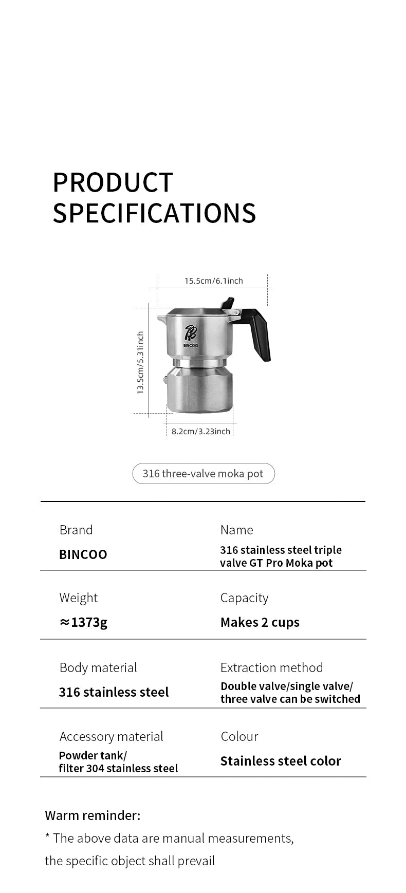 Bincoo Three Valve 316 Stainless Steel Mocha Pot Pressure Concentrating Extraction Coffee Pot Home Professional Barista Kit