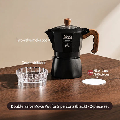 Bincoo Dual Valve Moka Pot Set , Espresso Coffee Maker, Portable Home Machine, Outdoor Use
