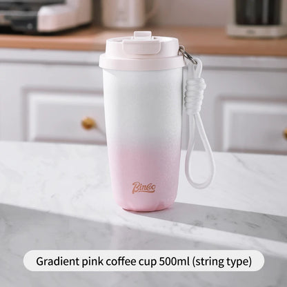 Bincoo 500Ml 304 Stainless Steel Coffee Cup Vacuum Insulated Travel Cup Gradient Color Portable Insulated Cup With Lifting Rope